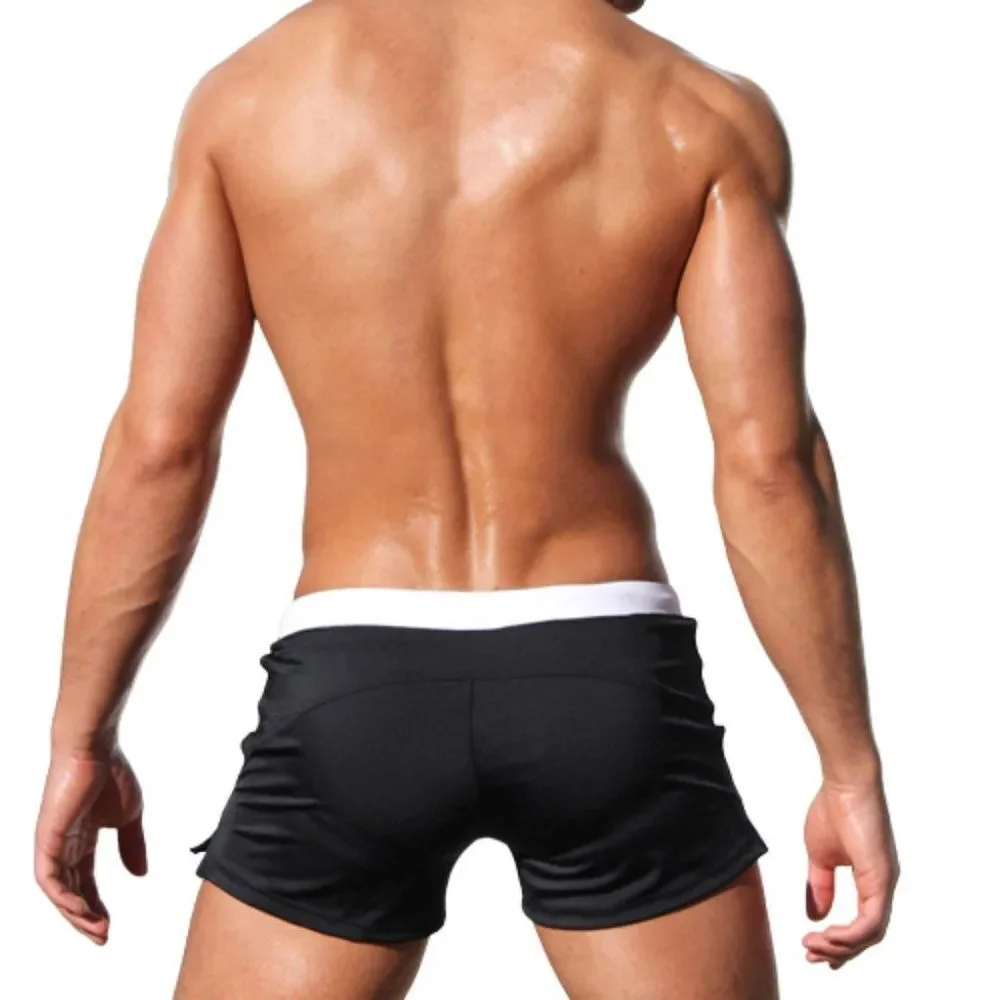 Men's Sexy Swim Trunks Front Pocket Resort Swimwear Black S